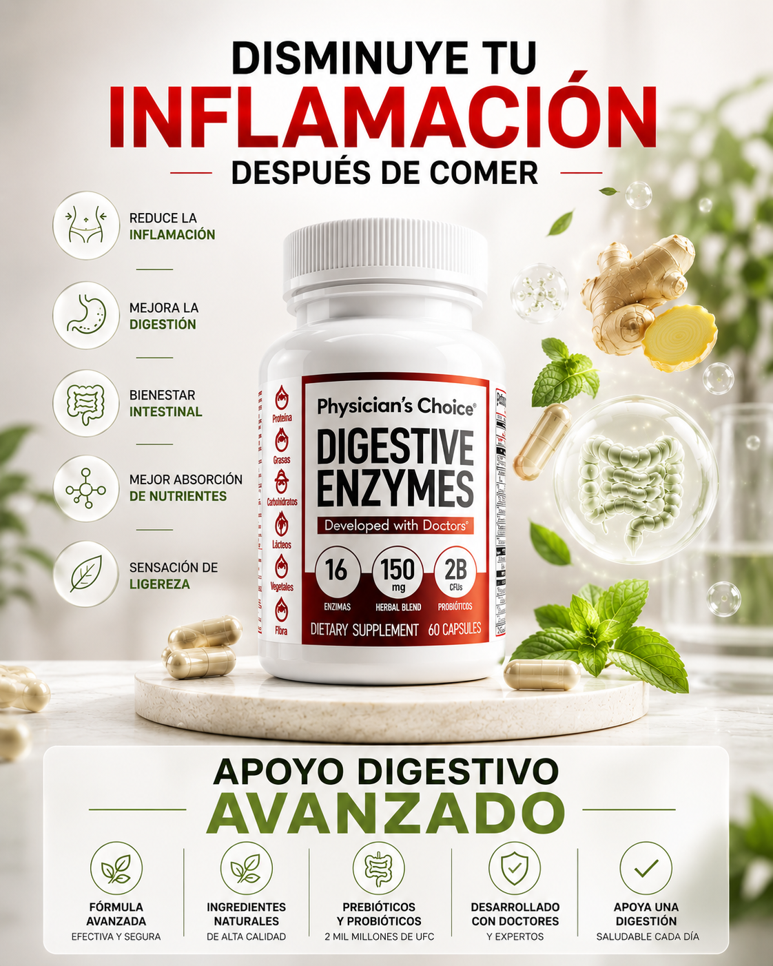 Digestive  Enzymes-Menos Hinchazon Despues de Comer