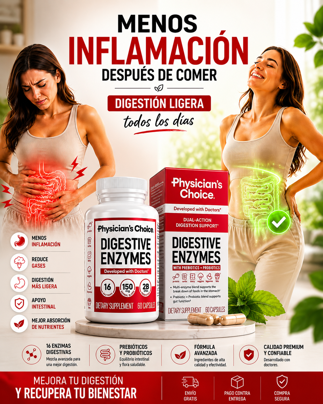 Digestive  Enzymes-Menos Hinchazon Despues de Comer